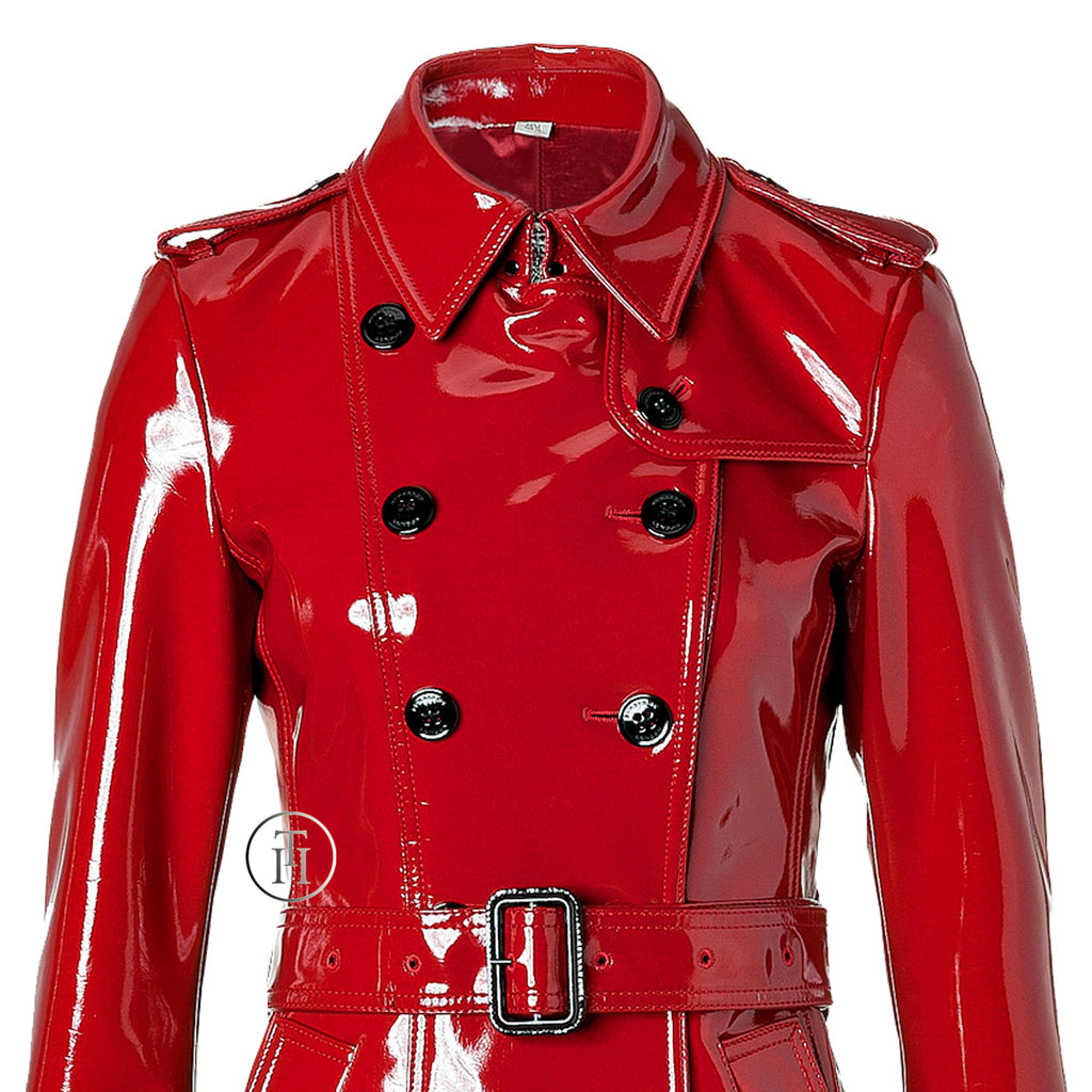 PVC Vinyl Women's Red Trench Coat-All Sizes "XS to 4XL"