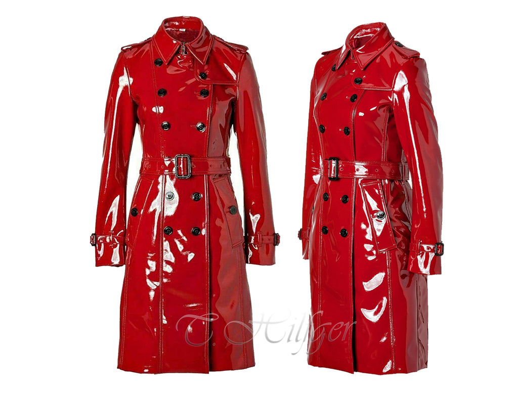 PVC Vinyl Women's Red Trench Coat-All Sizes "XS to 4XL"