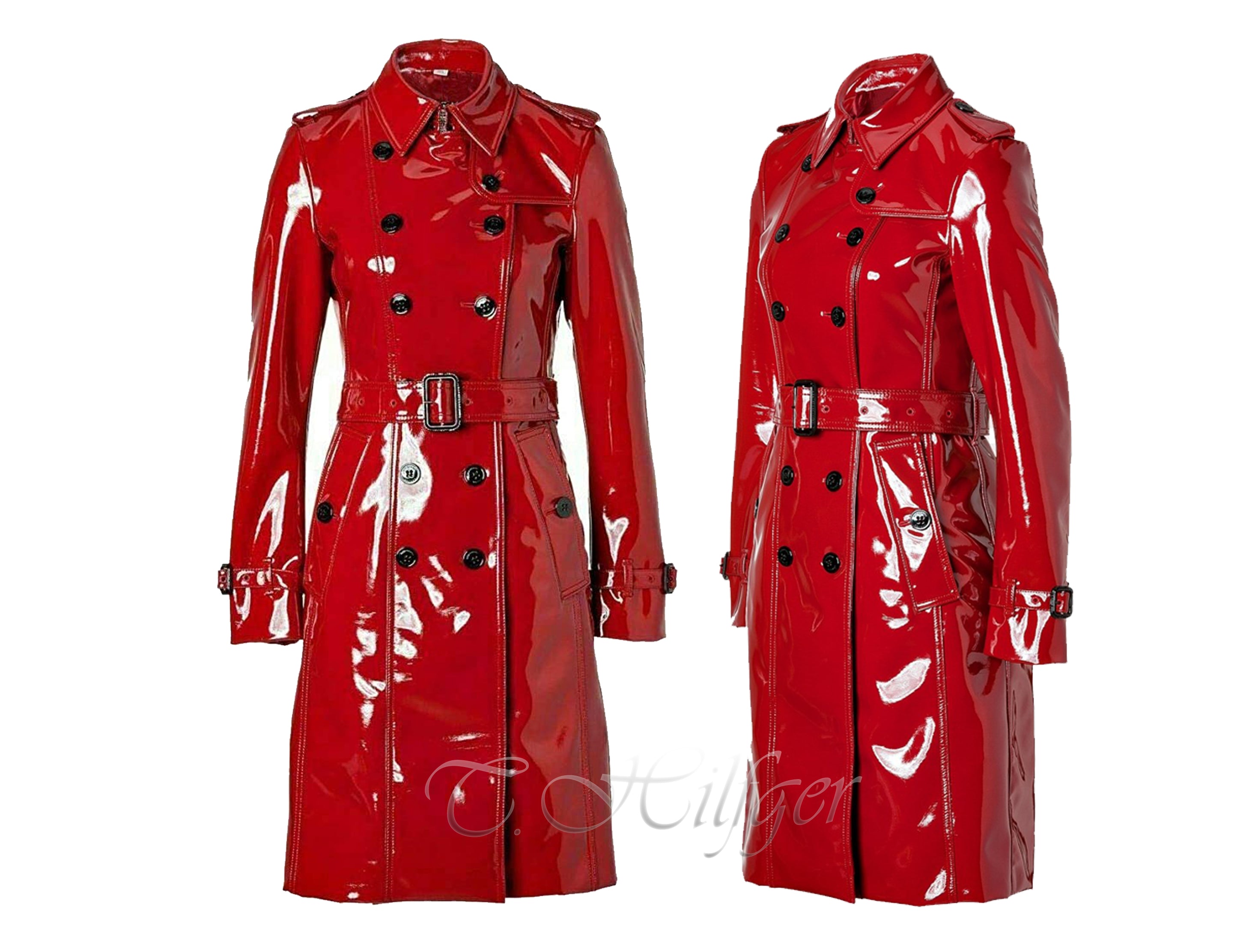 PVC Vinyl Women's Red Trench Coat-All Sizes "XS to 4XL"