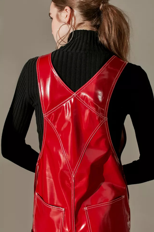Vinyl Overalls, Dungarees, Jumpsuit, Romper, Playsuit , PVC, Leather , Shortall, Pinafore Dress- Black, Red Outdoor Workwear Overalls
