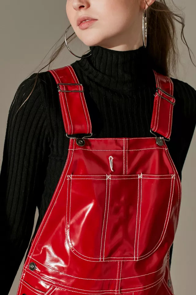 Vinyl Overalls, Dungarees, Jumpsuit, Romper, Playsuit , PVC, Leather , Shortall, Pinafore Dress- Black, Red Outdoor Workwear Overalls