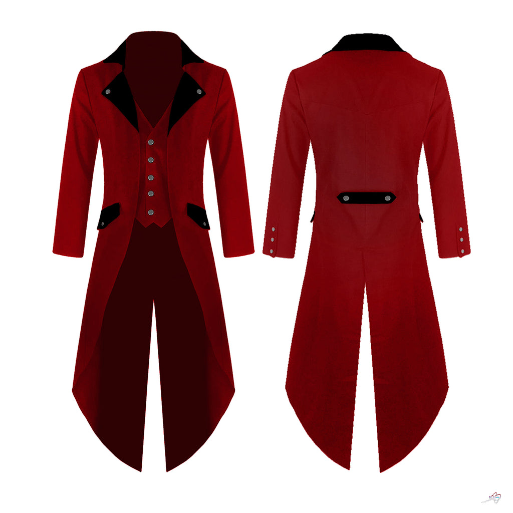 Men's Steampunk Tailcoat Jacket Red & Green Colors with Black Lapels Gothic Victorian Coat VTG