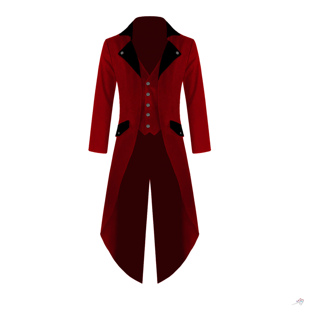 Men's Steampunk Tailcoat Jacket Red & Green Colors with Black Lapels Gothic Victorian Coat VTG