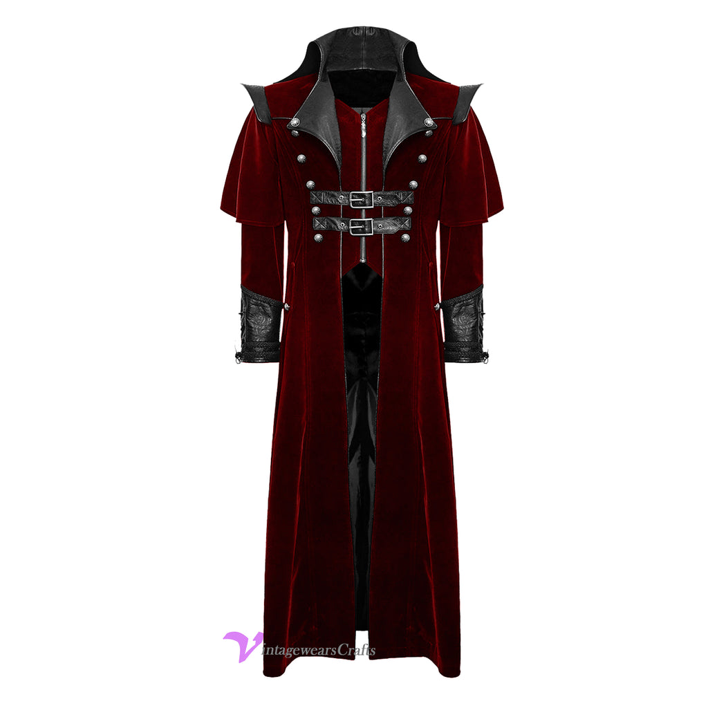 Men's Long Coat Costume Vintage Military Style Gothic Steam punk Trench Cosplay Party Pirate Jacket