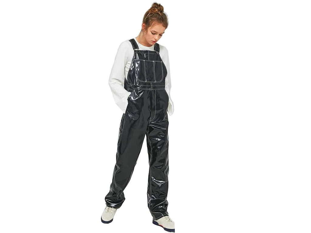 Vinyl Overalls, Dungarees, Jumpsuit, Romper, Playsuit , PVC, Leather , Shortall, Pinafore Dress- Black, Red Outdoor Workwear Overalls