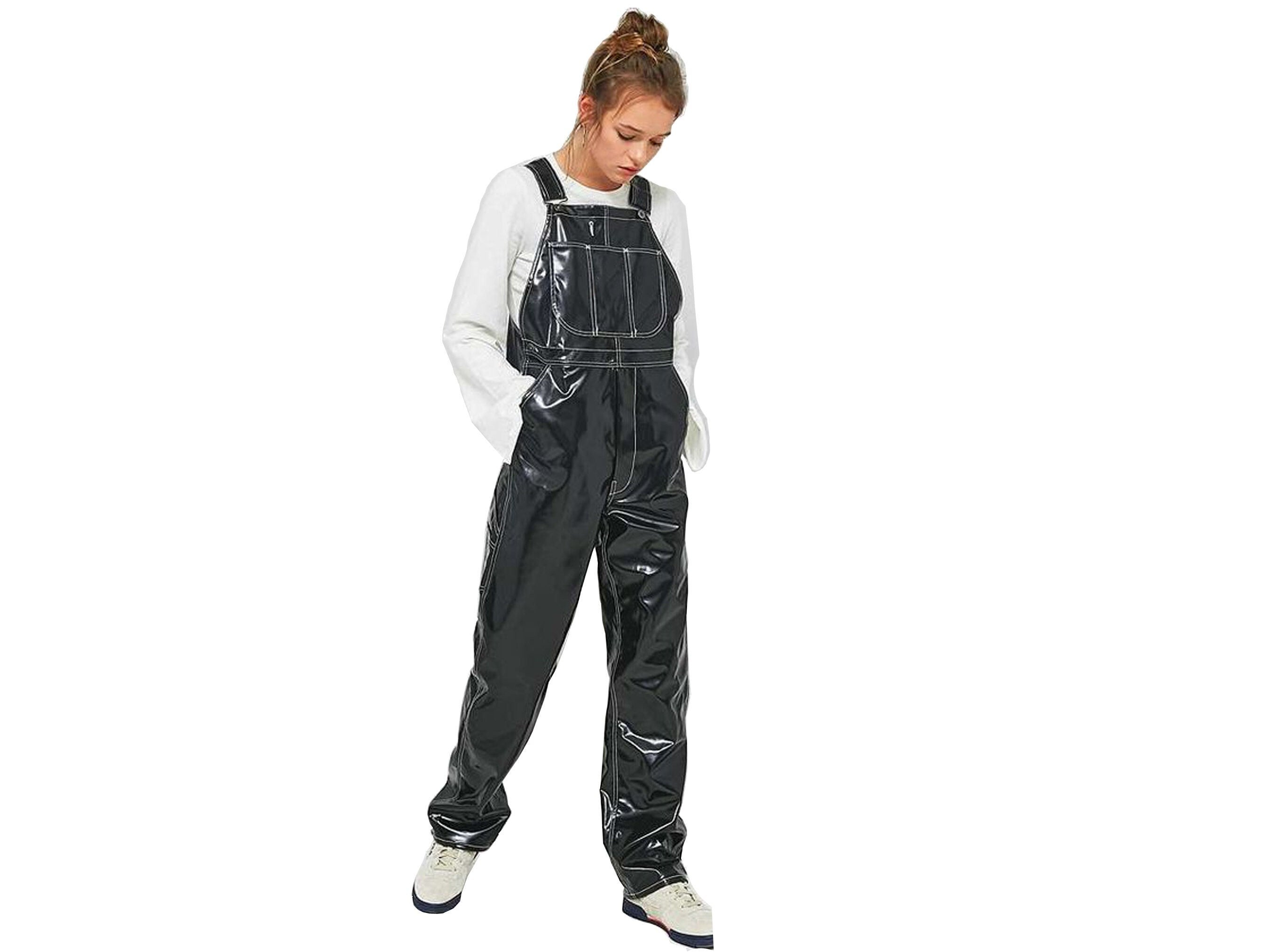 Vinyl Overalls, Dungarees, Jumpsuit, Romper, Playsuit , PVC, Leather , Shortall, Pinafore Dress- Black, Red Outdoor Workwear Overalls