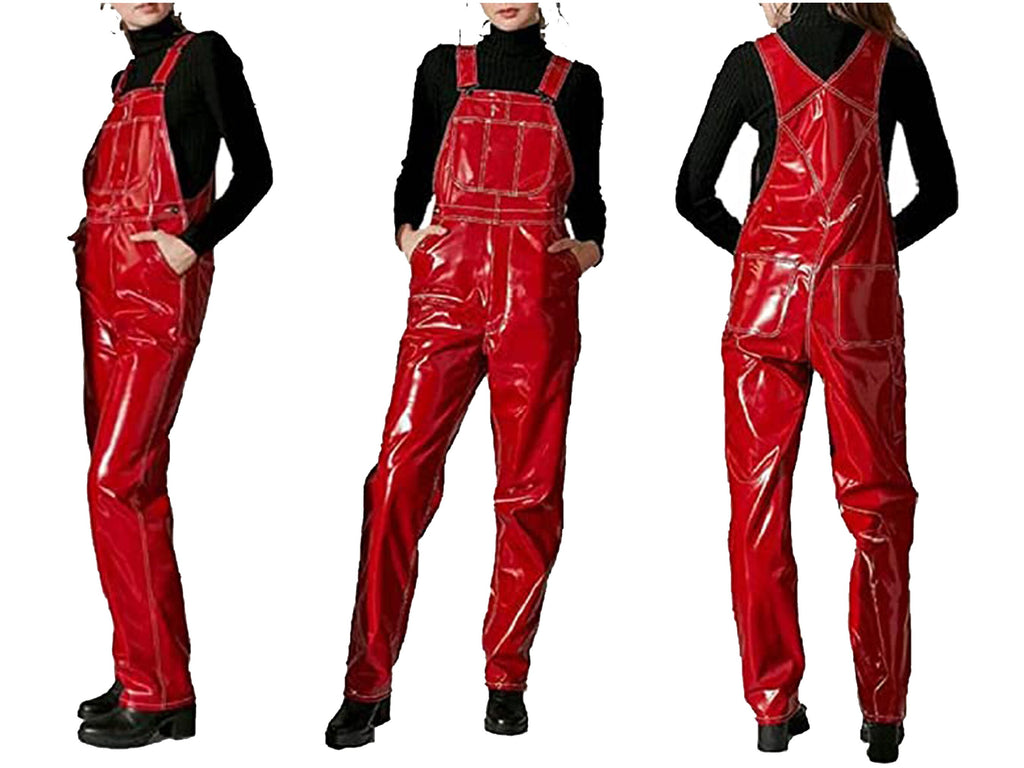 Vinyl Overalls, Dungarees, Jumpsuit, Romper, Playsuit , PVC, Leather , Shortall, Pinafore Dress- Black, Red Outdoor Workwear Overalls