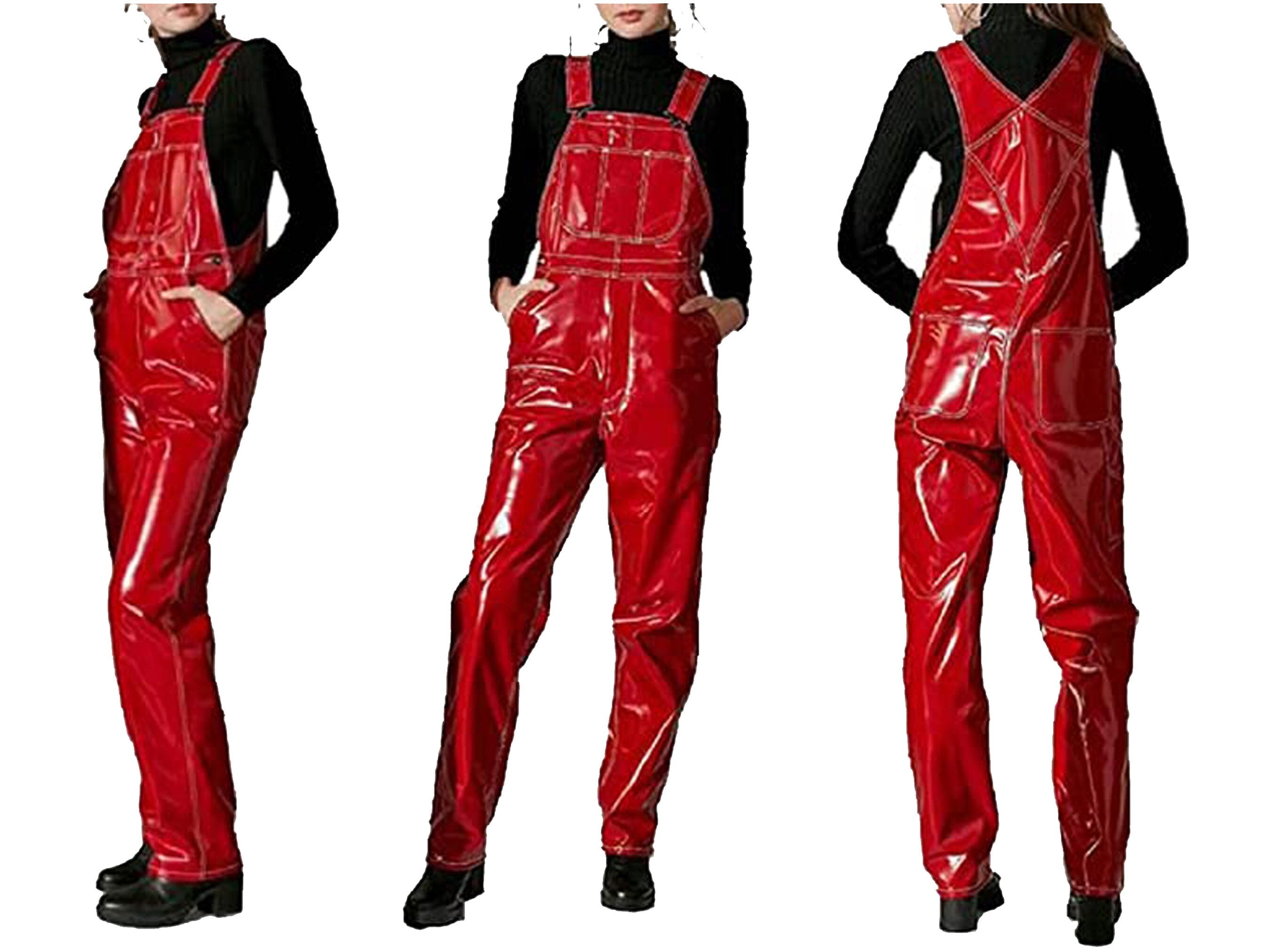 Vinyl Overalls, Dungarees, Jumpsuit, Romper, Playsuit , PVC, Leather , Shortall, Pinafore Dress- Black, Red Outdoor Workwear Overalls