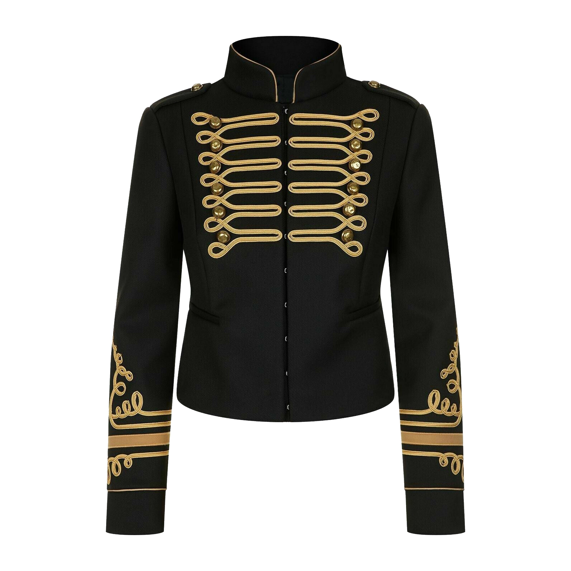Ladies Fashion Gold Braid Jacket Women Black Cotton Military Commander Officer Hussar Banned Jacket
