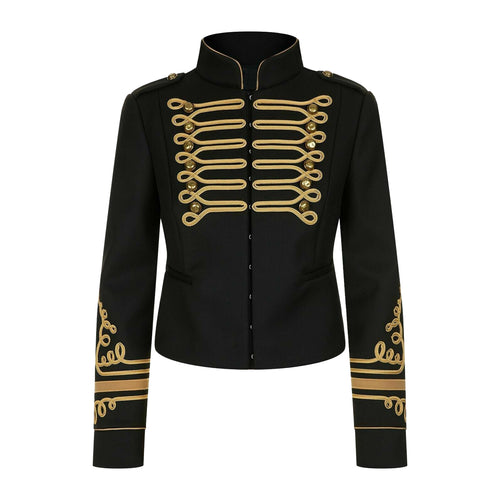 Ladies Fashion Gold Braid Jacket Women Black Cotton Military Commander Officer Hussar Banned Jacket