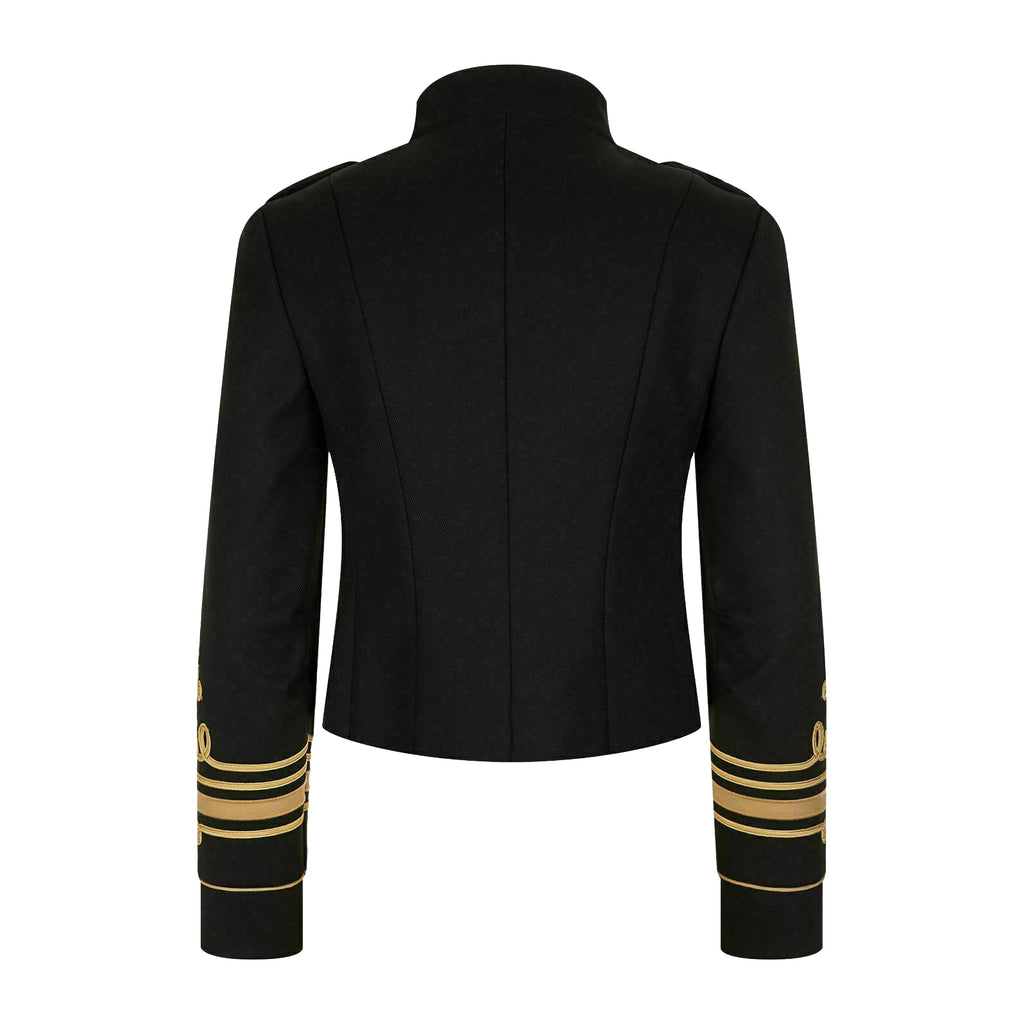 Ladies Fashion Gold Braid Jacket Women Black Cotton Military Commander Officer Hussar Banned Jacket