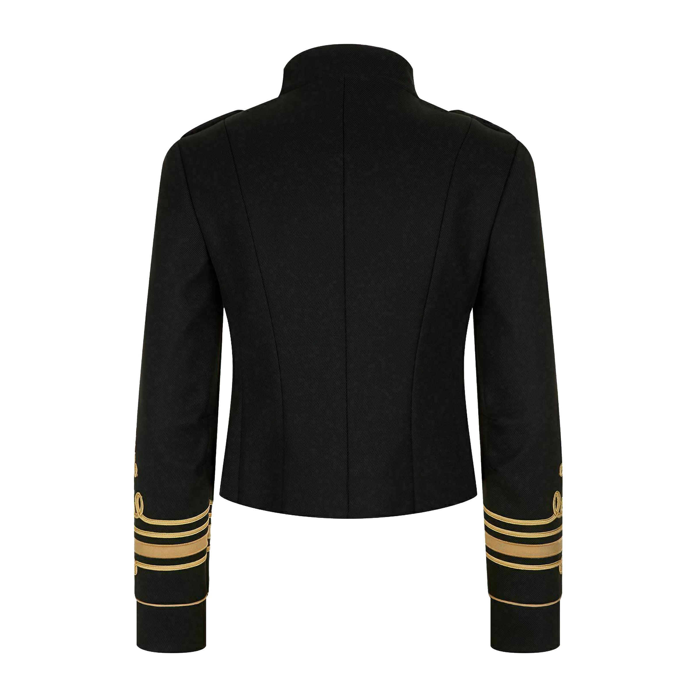 Ladies Fashion Gold Braid Jacket Women Black Cotton Military Commander Officer Hussar Banned Jacket
