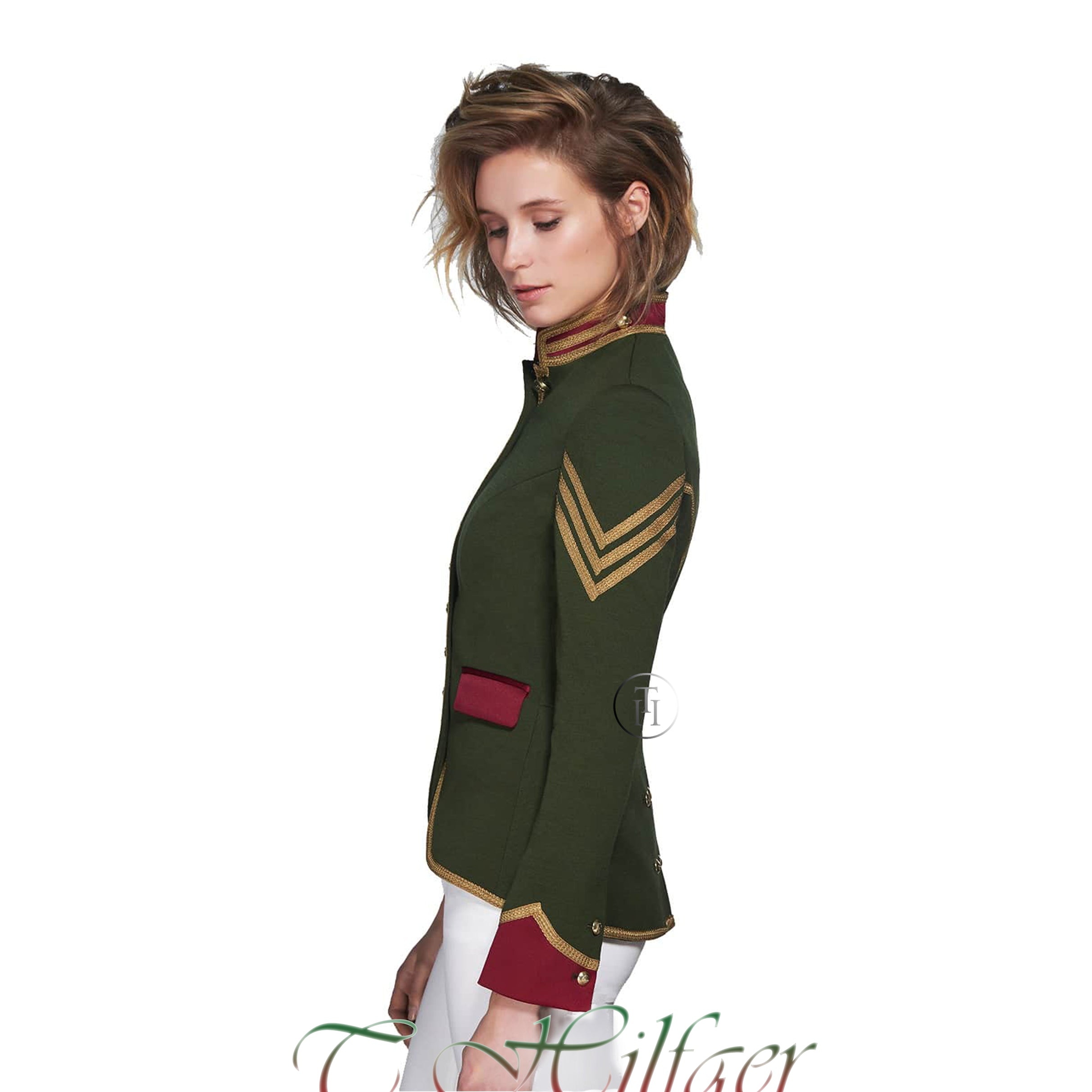 Women Green Wool Military Jacket Naval Officer Gothic Blazer Army Admiral Coat