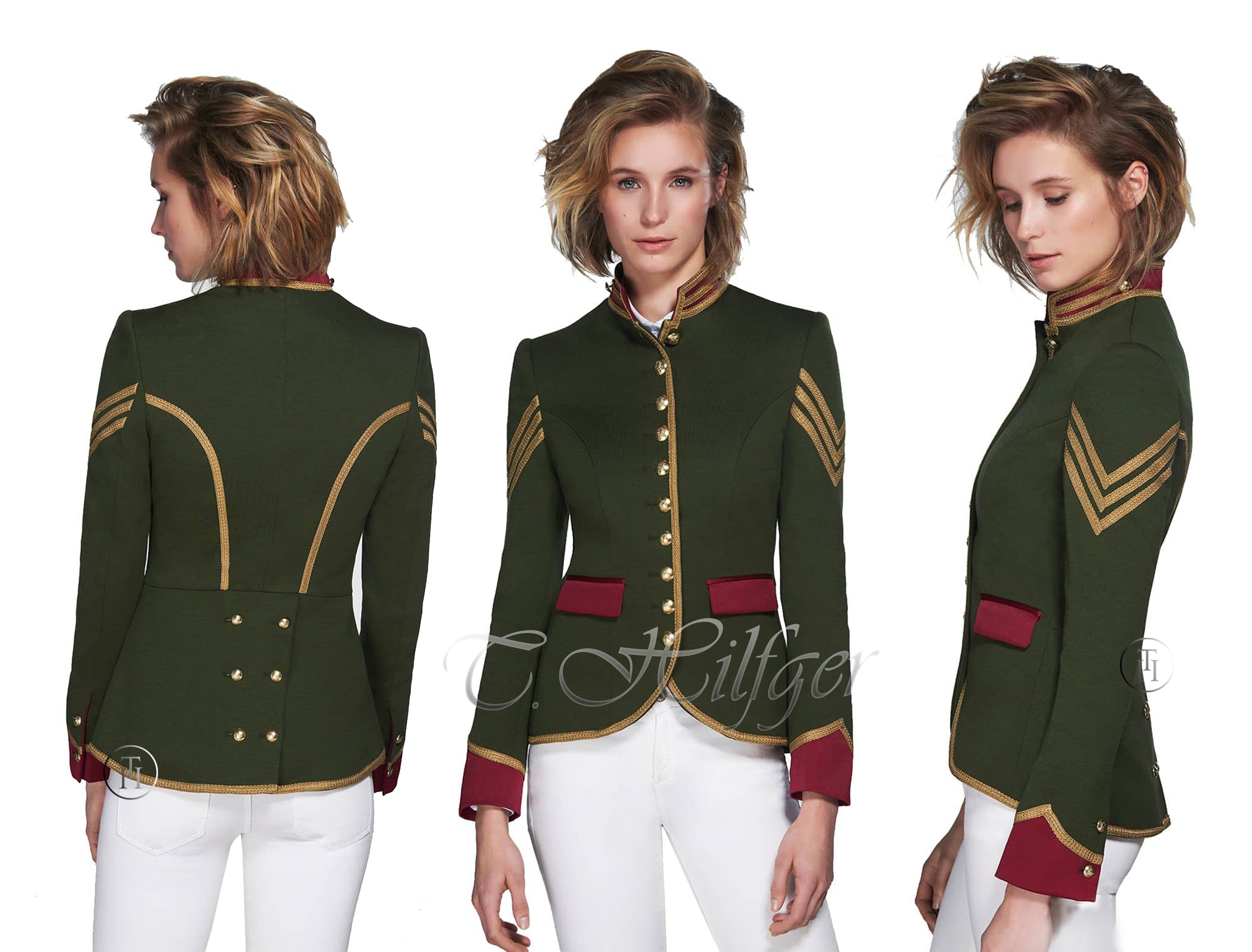 Women Green Wool Military Jacket Naval Officer Gothic Blazer Army Admiral Coat