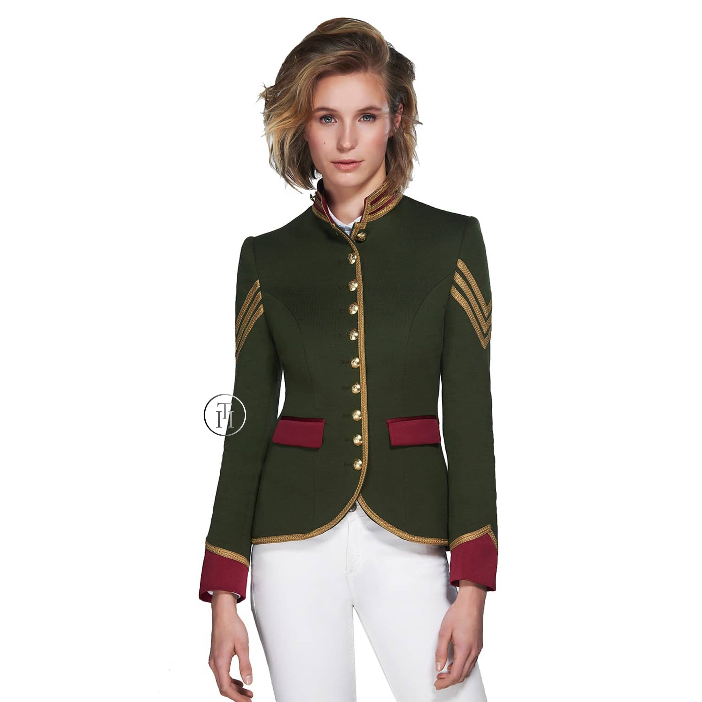Women Green Wool Military Jacket Naval Officer Gothic Blazer Army Admiral Coat