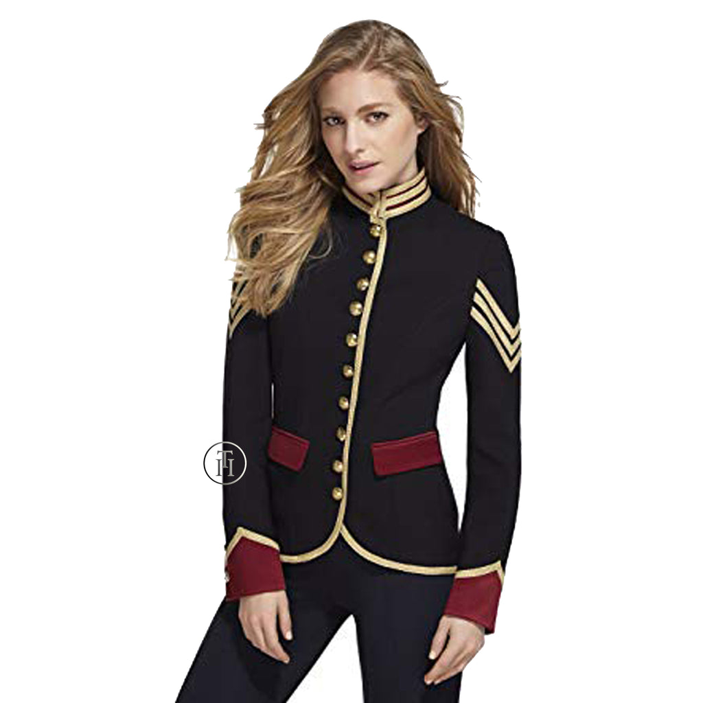 Women Black Cotton Military Jacket Naval Officer Gothic Blazer Army Admiral Coat