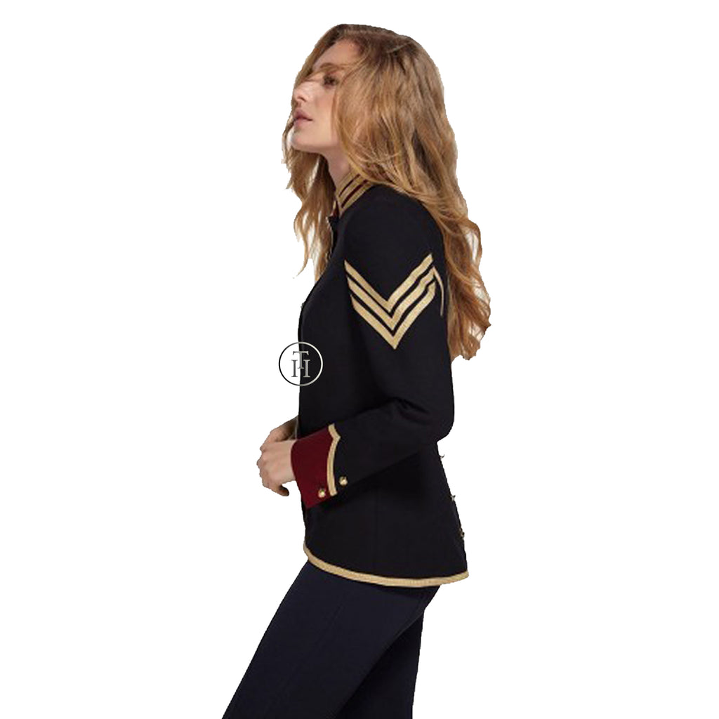Women Black Cotton Military Jacket Naval Officer Gothic Blazer Army Admiral Coat