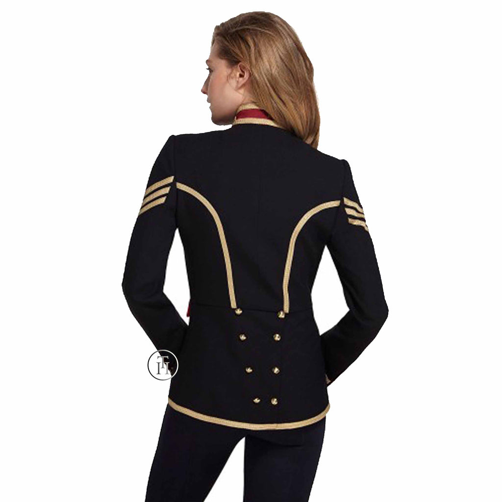 Women Black Cotton Military Jacket Naval Officer Gothic Blazer Army Admiral Coat