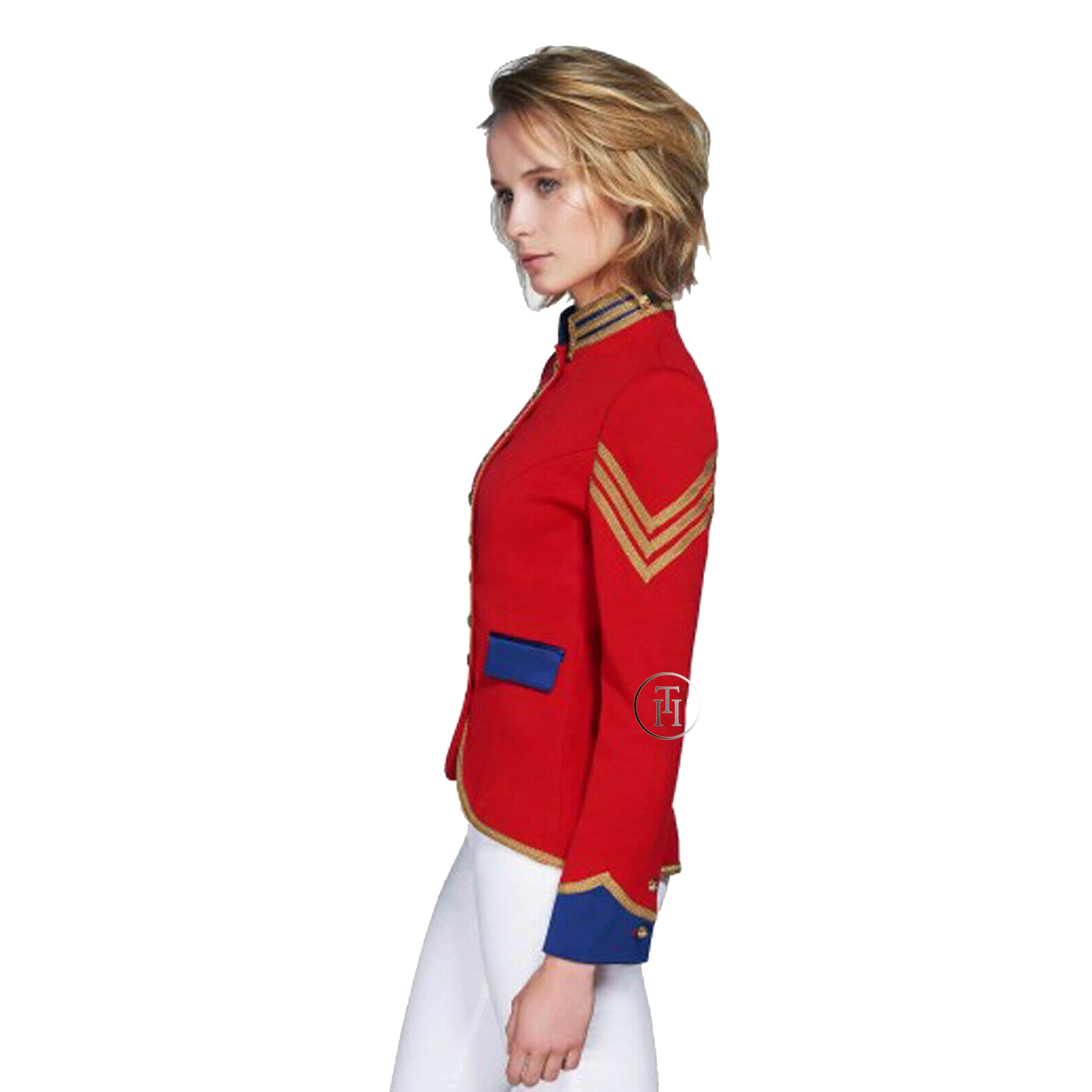 Women Red Cotton Military Officer Blazer Commander Officer Hussar Banned Jacket Coat