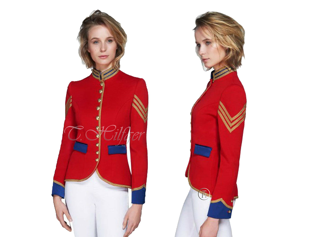 Women Red Cotton Military Officer Blazer Commander Officer Hussar Banned Jacket Coat