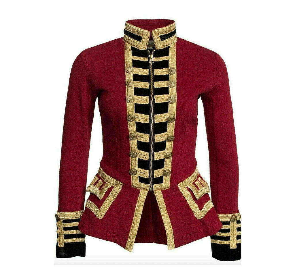 Women Military Blazer Red Wool French Terry Officer's Commander Band Jacket