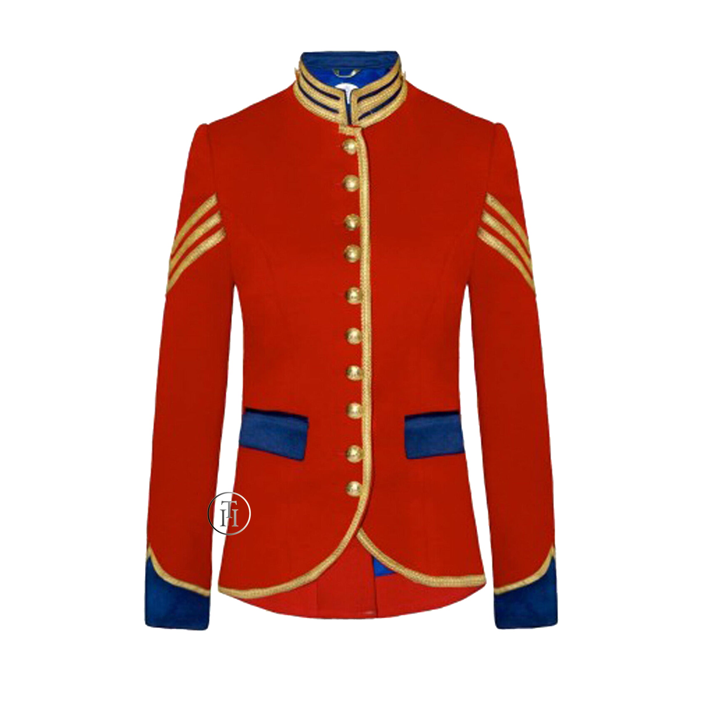 Women Red Cotton Military Officer Blazer Commander Officer Hussar Banned Jacket Coat