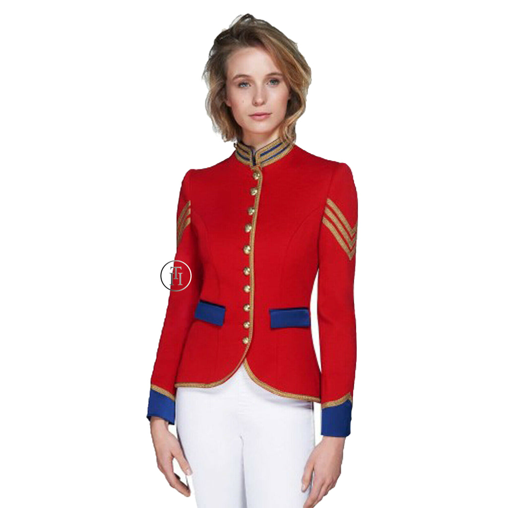 Women Red Cotton Military Officer Blazer Commander Officer Hussar Banned Jacket Coat