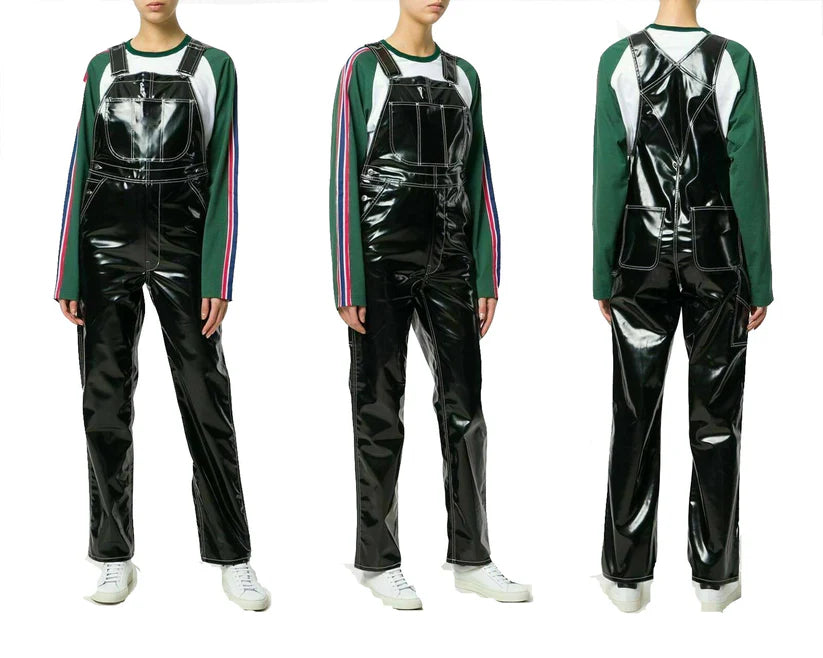 Vinyl Overalls, Dungarees, Jumpsuit, Romper, Playsuit , PVC, Leather , Shortall, Pinafore Dress- Black, Red Outdoor Workwear Overalls