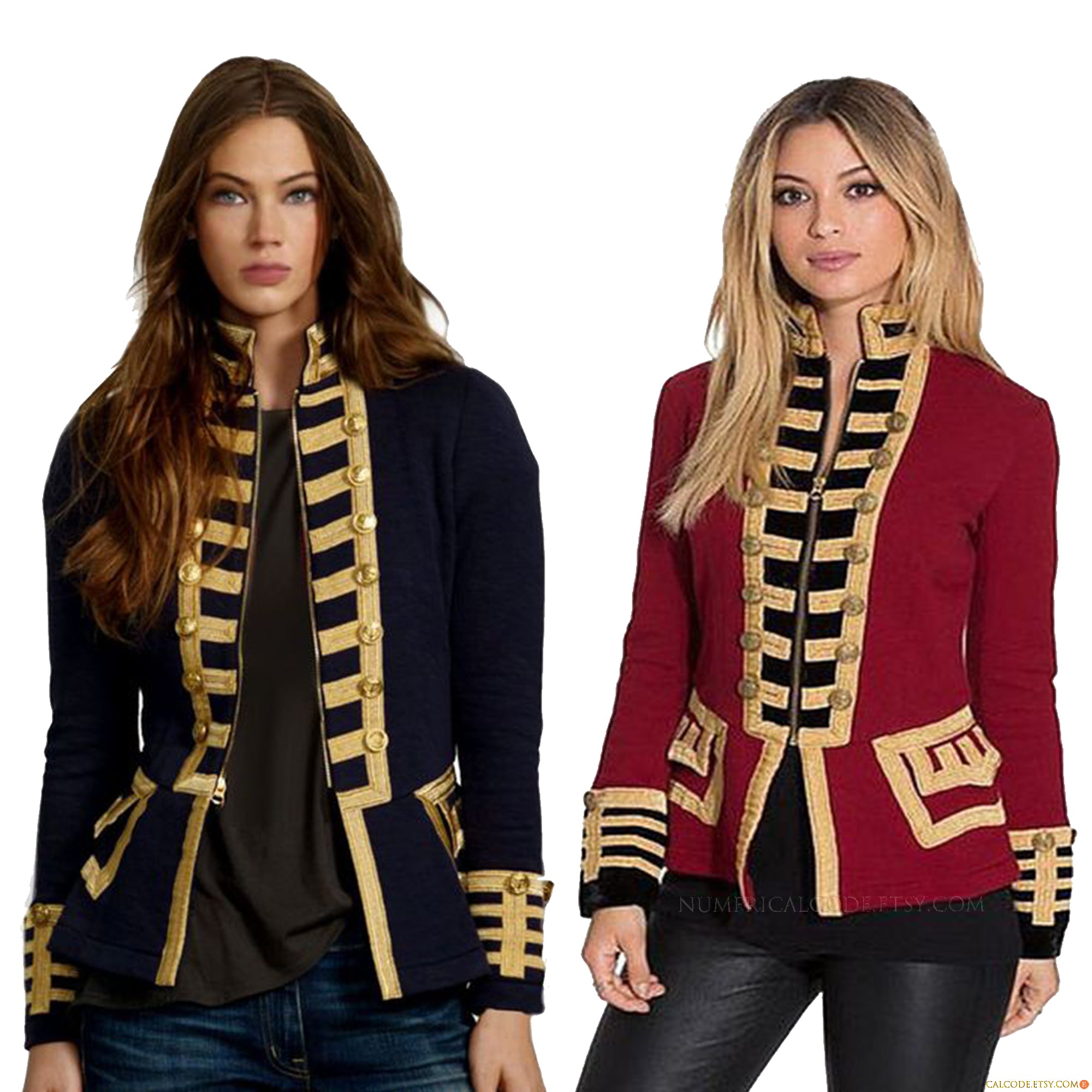 Women Military Blazer Red Wool French Terry Officer's Commander Band Jacket