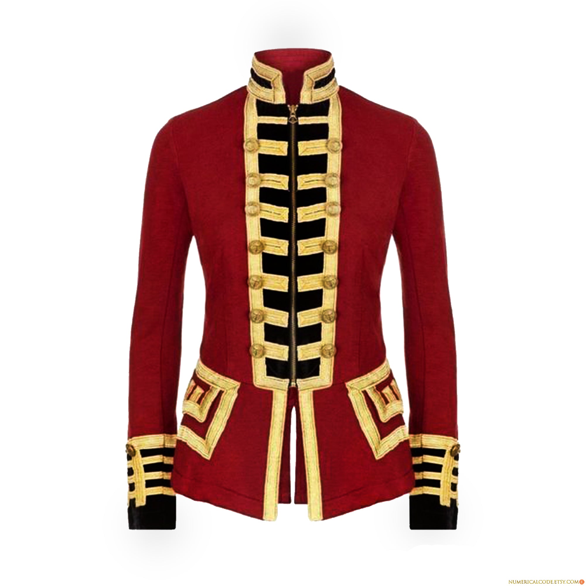 Women Military Blazer Red Wool French Terry Officer's Commander Band Jacket