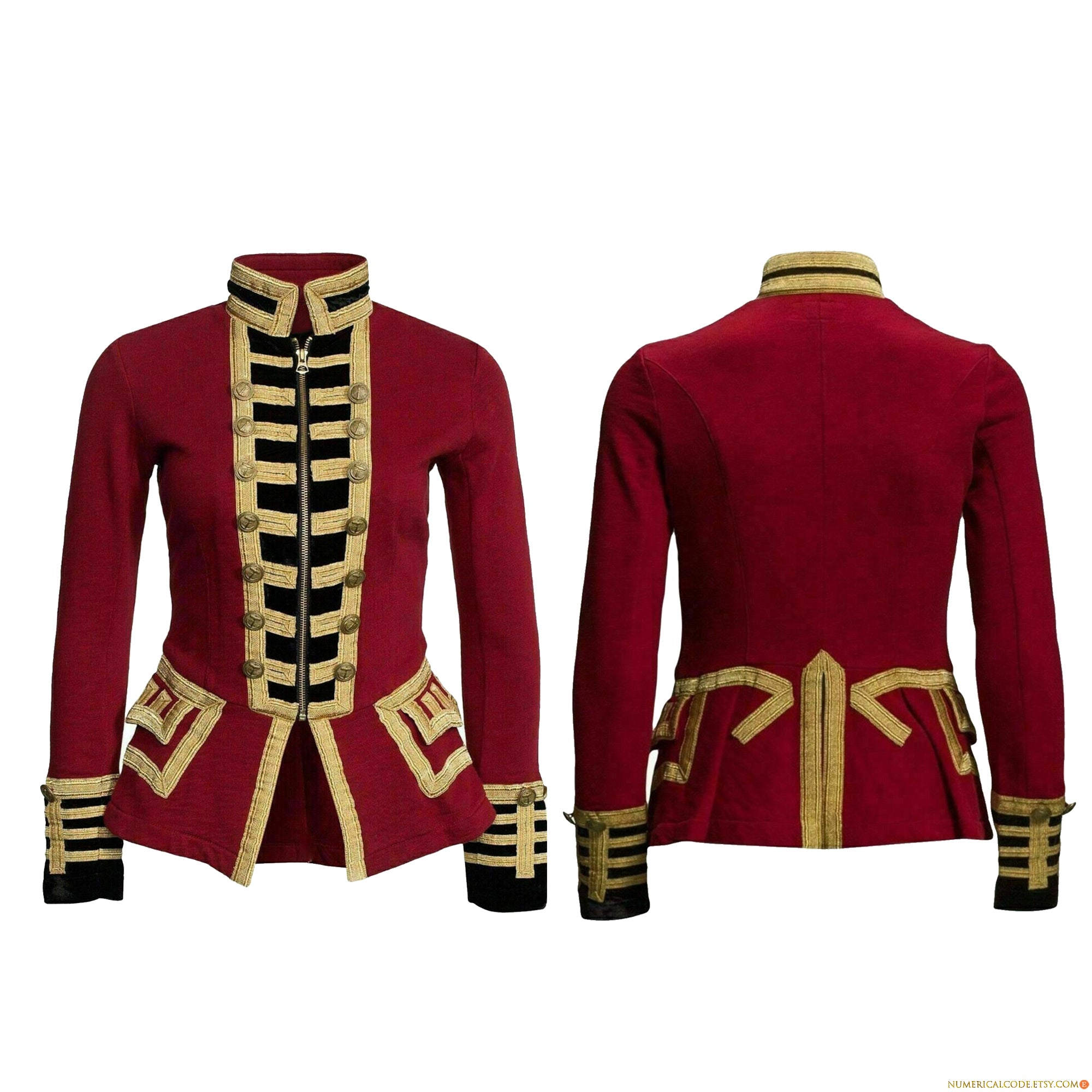 Women Military Blazer Red Wool French Terry Officer's Commander Band Jacket