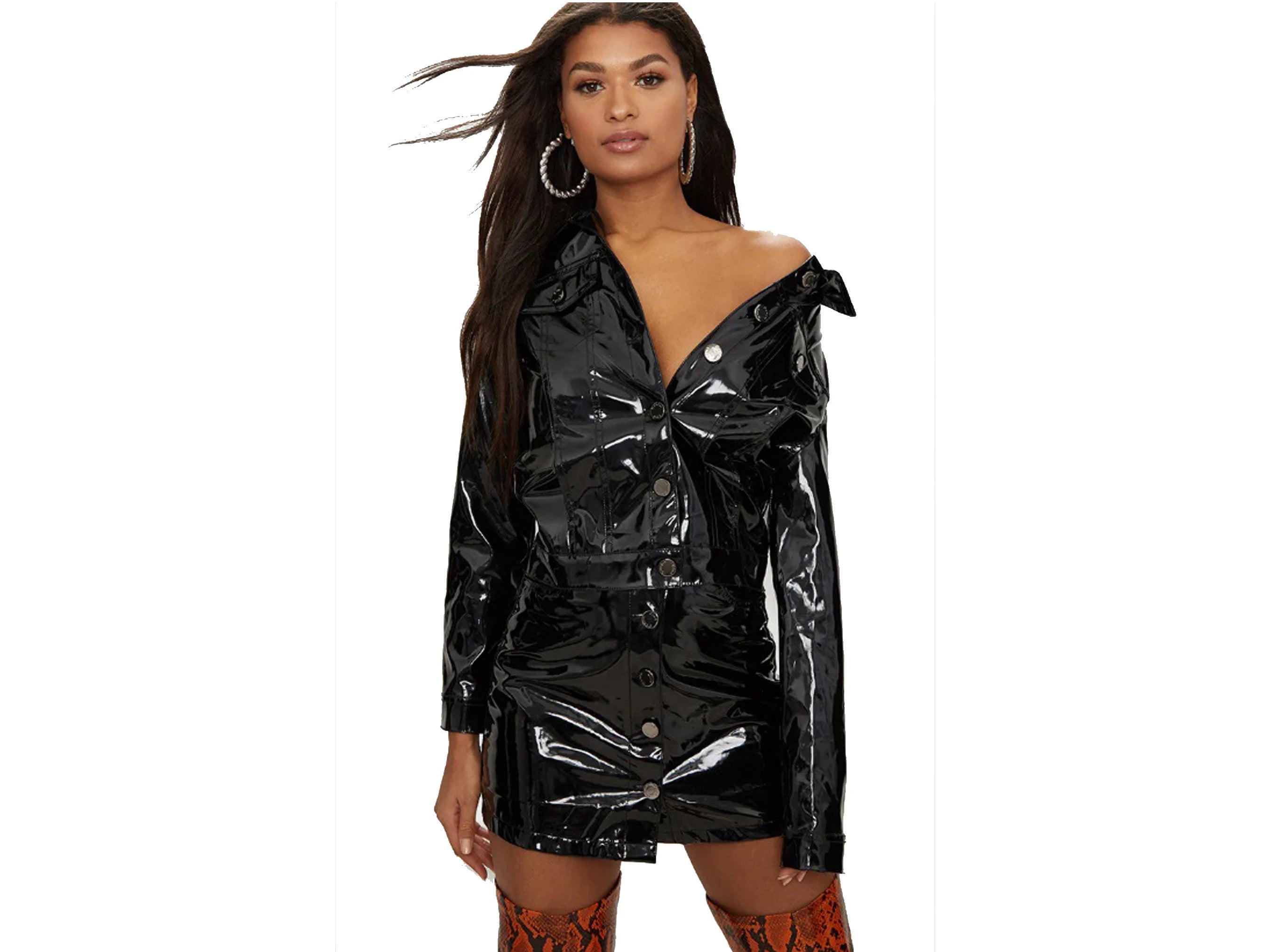 Women's Vinyl Trucker Jacket Black PVC Ladies Shiny PVC Vinyl Jacket