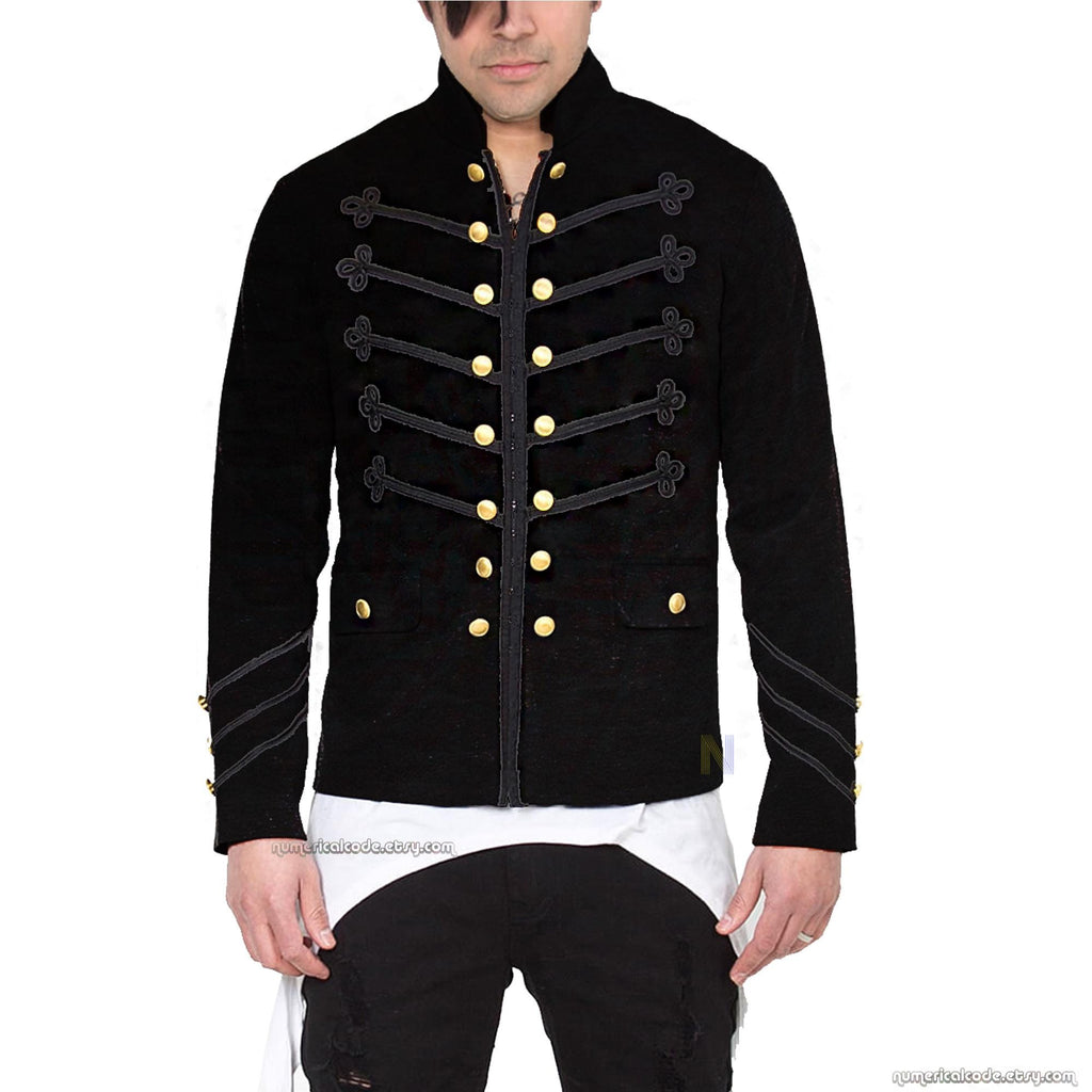 Men's Unique Modern Black Embroidery Black Military Napoleon Hook Jacket
