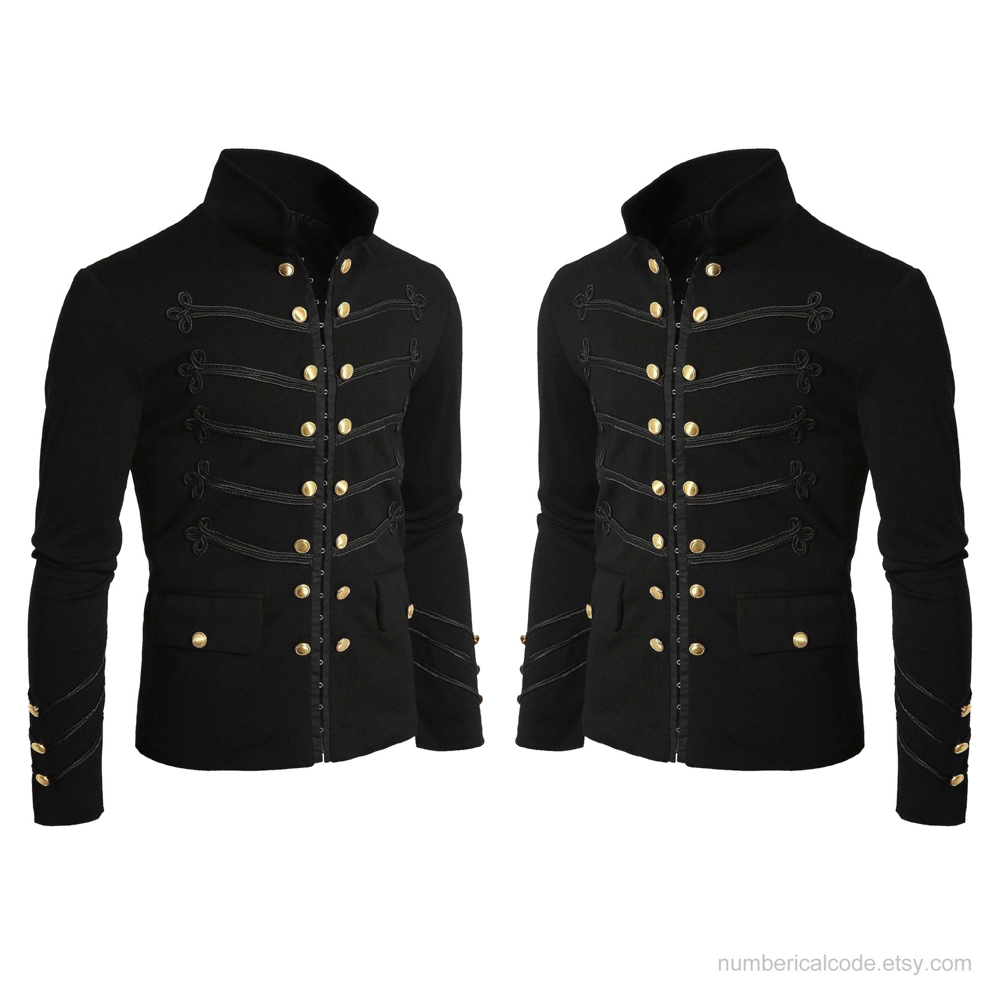 Men's Unique Modern Black Embroidery Black Military Napoleon Hook Jacket