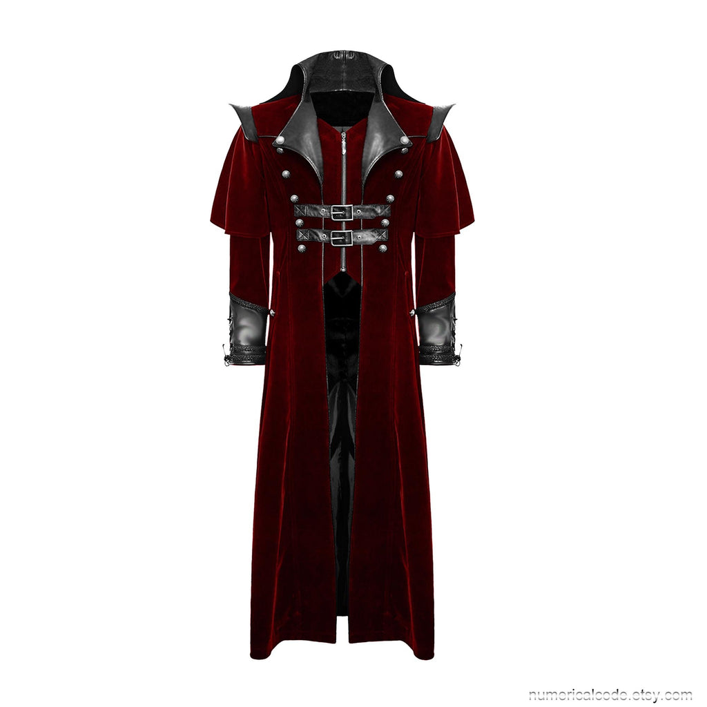 Men's Gothic Velvet Steampunk Coat: Military Regency Highwayman Jacket