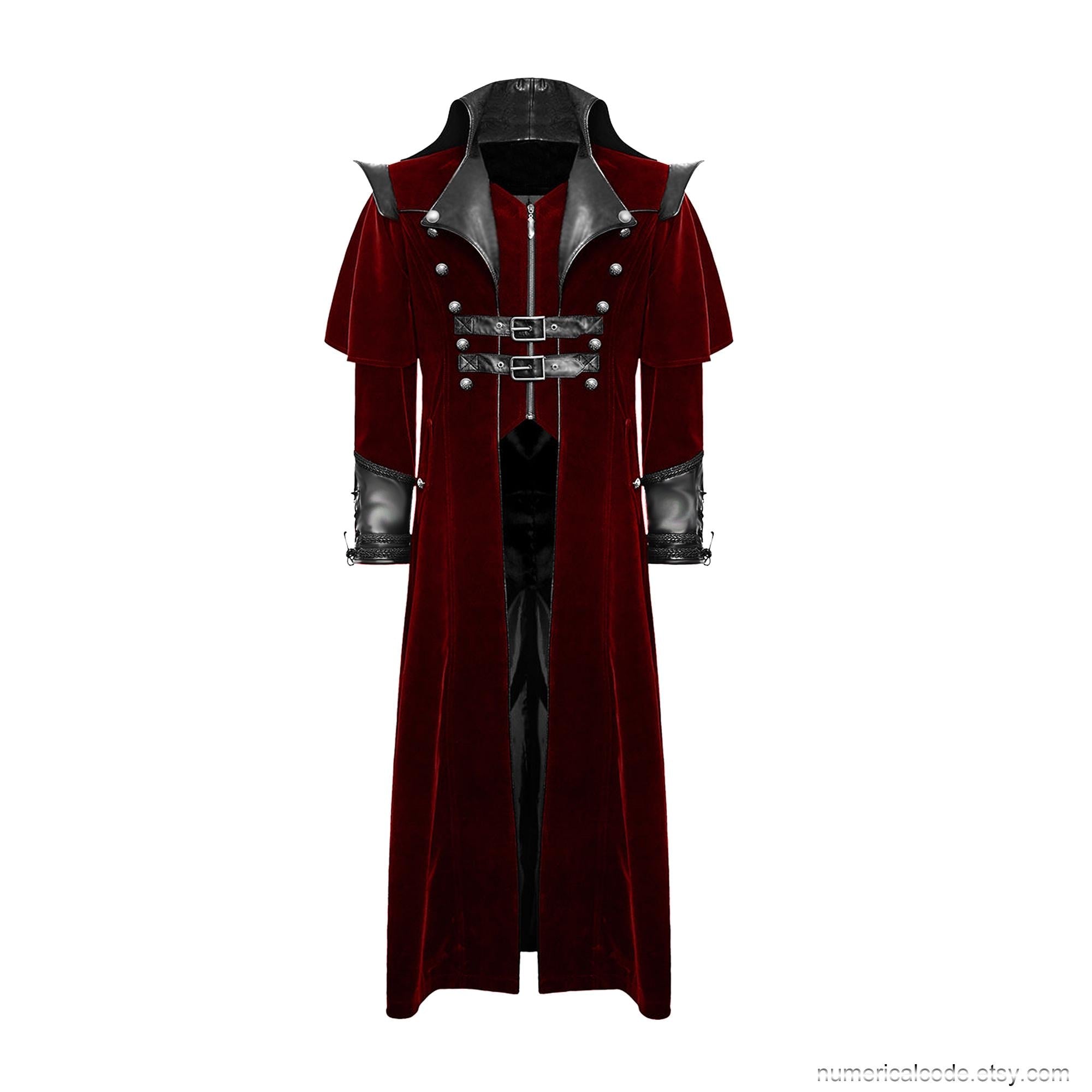 Men's Gothic Velvet Steampunk Coat: Military Regency Highwayman Jacket