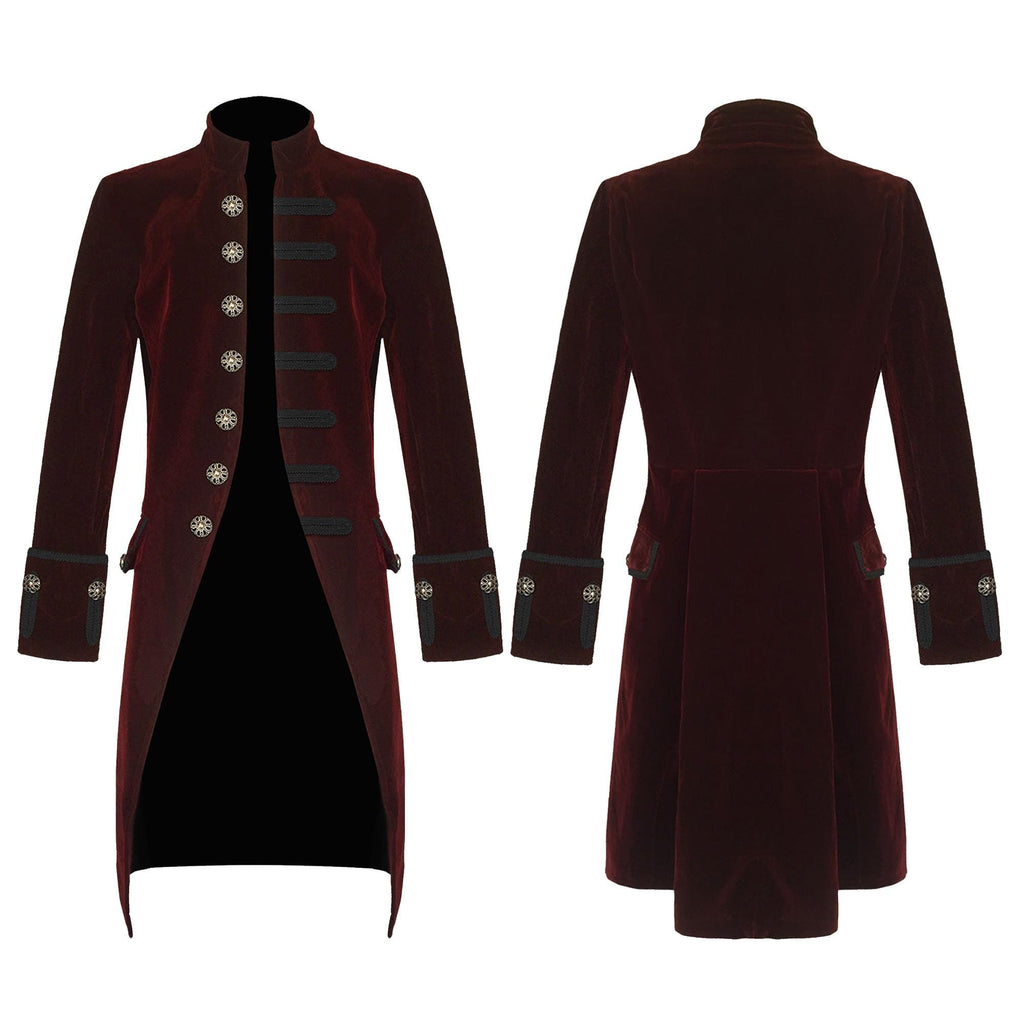 Men’s Velvet Frock Coat Gothic Victorian Jacket Steampunk Pirate Vampire Cosplay