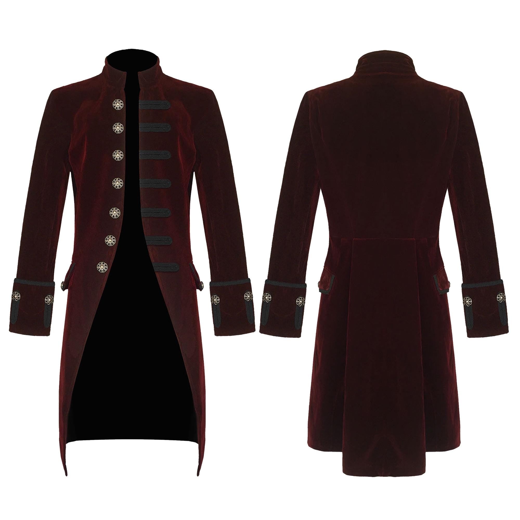 Men’s Velvet Frock Coat Gothic Victorian Jacket Steampunk Pirate Vampire Cosplay