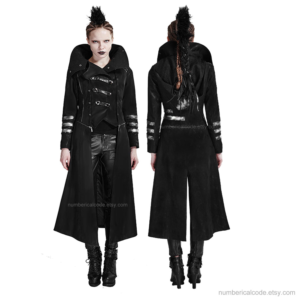 Steampunk Scorpion Velvet Jacket: Gothic Hooded Trench Coat