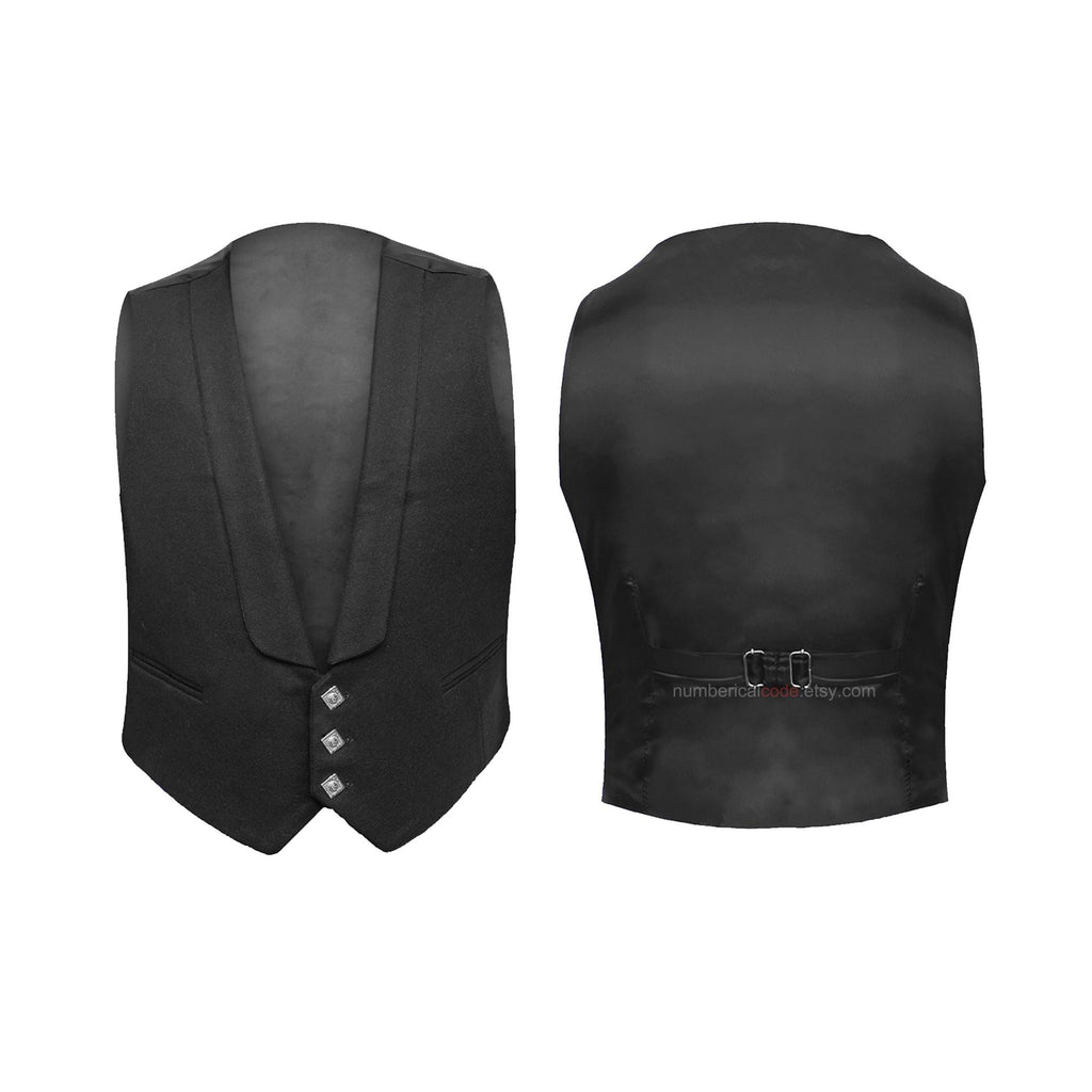 Men's Scottish Black Wool Traditional Prince Charlie Waistcoat