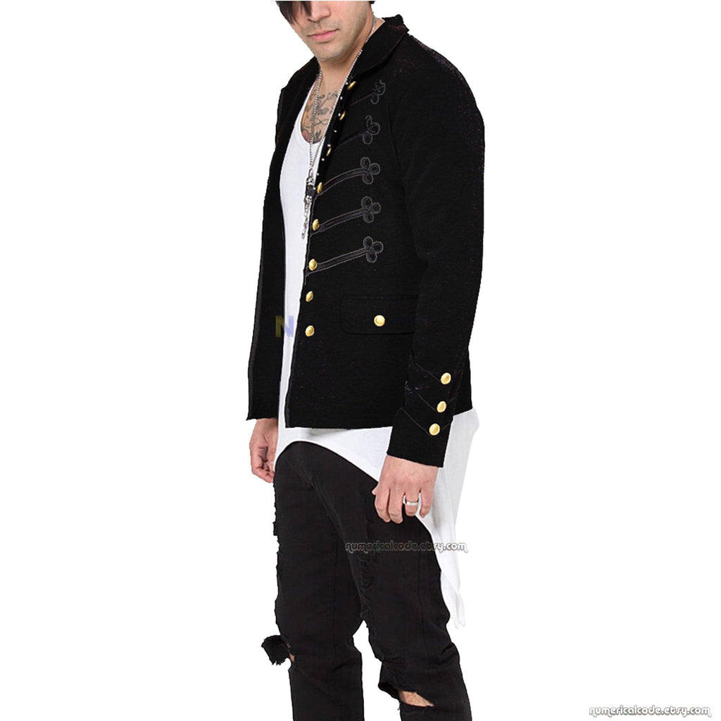 Men's Unique Modern Black Embroidery Black Military Napoleon Hook Jacket