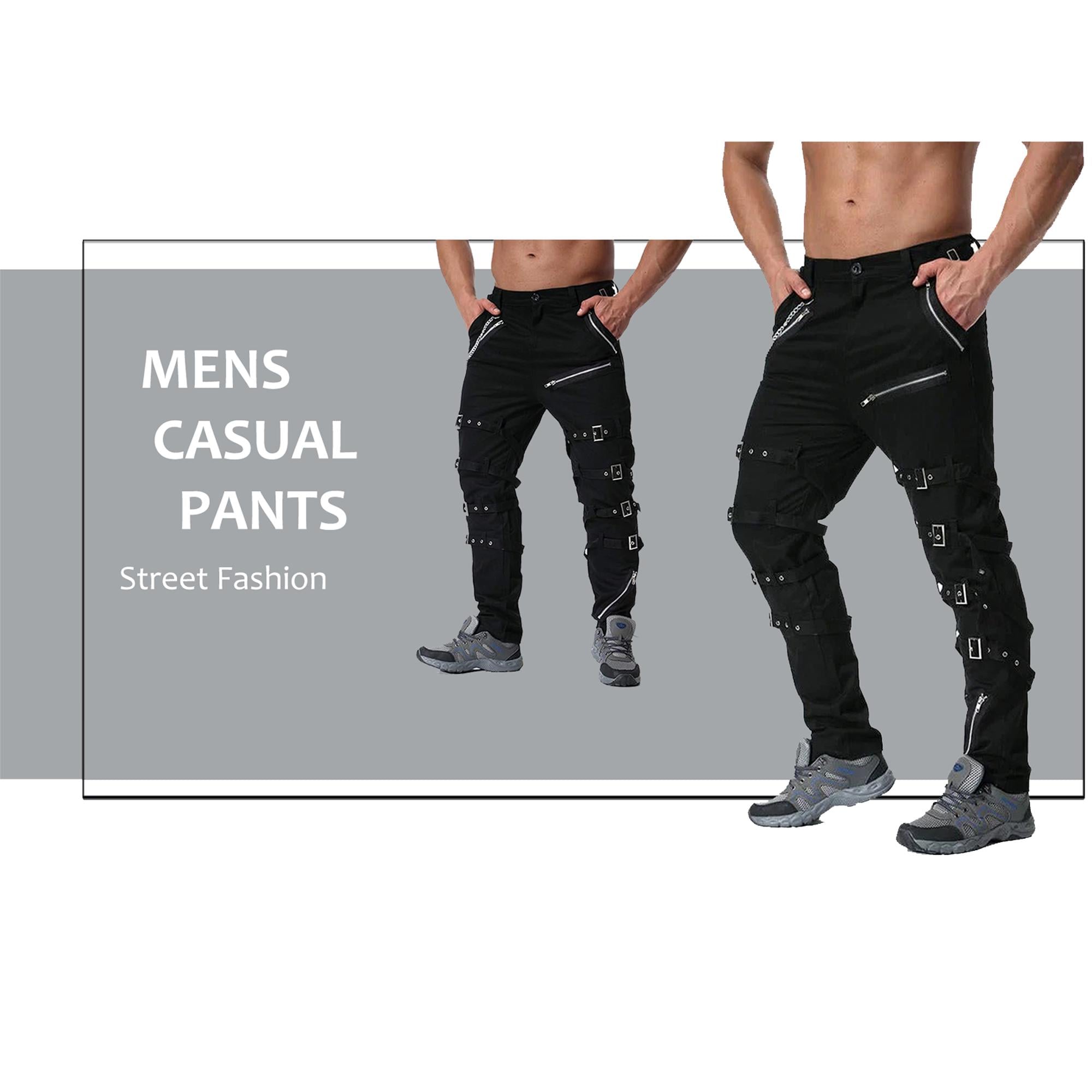 Men's Black Gothic Steampunk Punk Morte Pants Buckle Chain Trousers