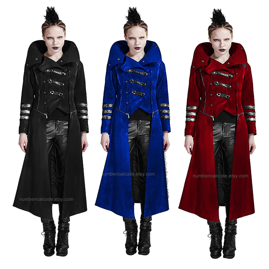 Steampunk Scorpion Velvet Jacket: Gothic Hooded Trench Coat