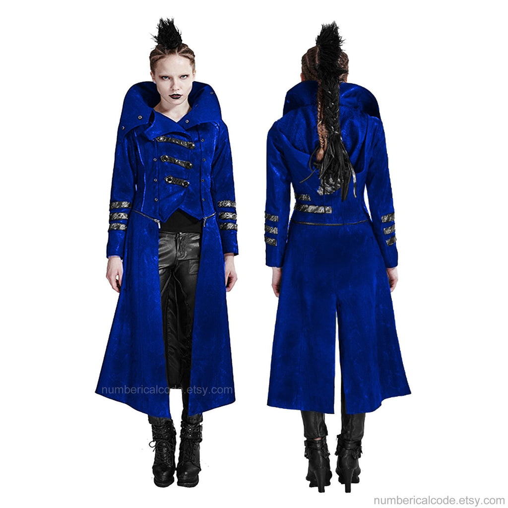 Steampunk Scorpion Velvet Jacket: Gothic Hooded Trench Coat