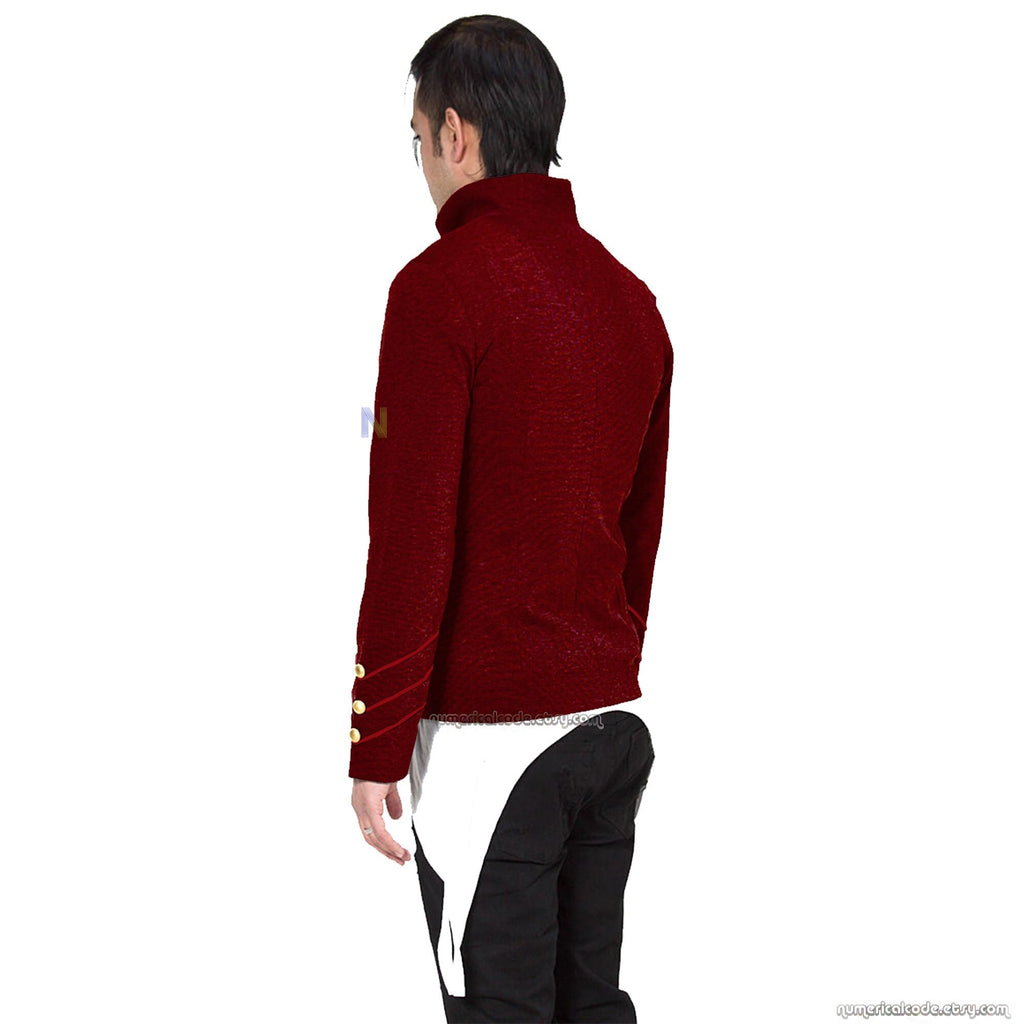 Men's Unique Modern Red Embroidery Red Velvet Military Napoleon Hook Jacket