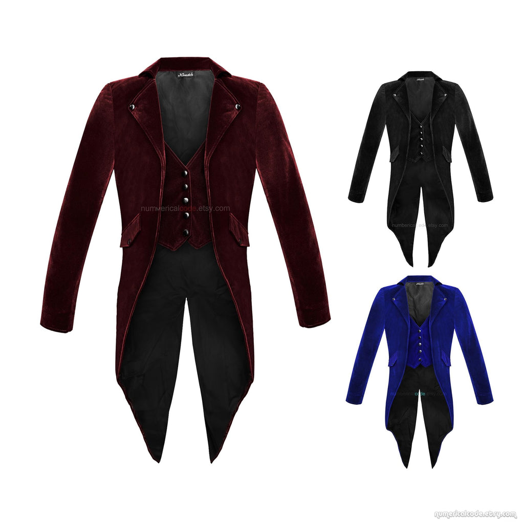 Men's Regency Steampunk Tailcoat Velvet Jacket Gothic Victorian Cosplay Costume Wedding Coat