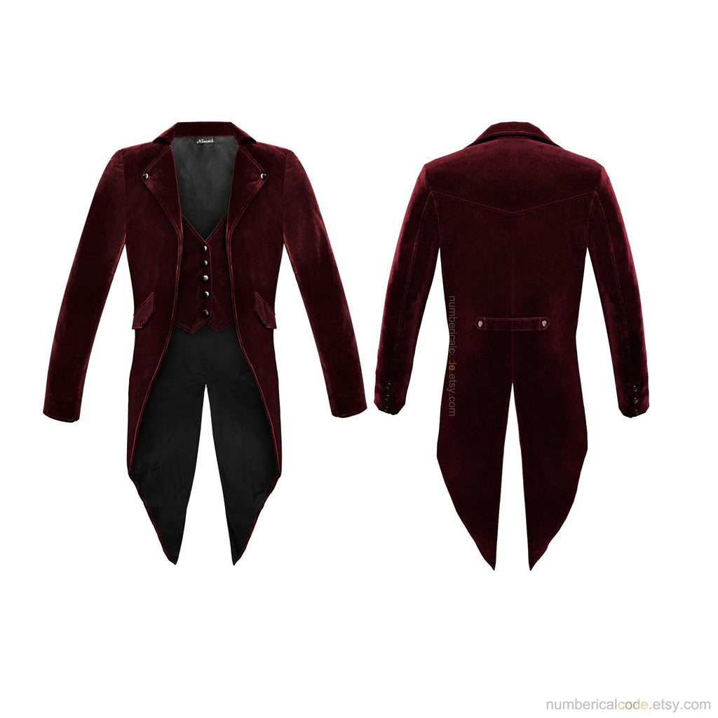 Men's Regency Steampunk Tailcoat Velvet Jacket Gothic Victorian Cosplay Costume Wedding Coat