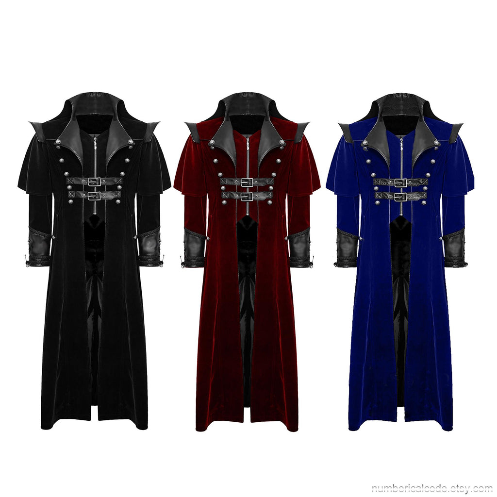 Men's Gothic Velvet Steampunk Coat: Military Regency Highwayman Jacket