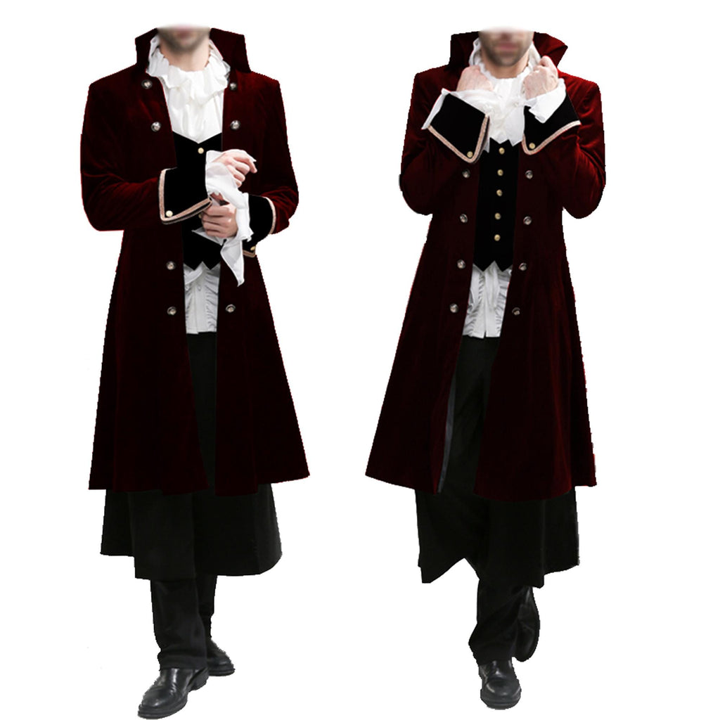 Men’s Regency Gothic Velvet Long Captain Pirate Jacket Steampunk Victorian Vintage Fashion Coat