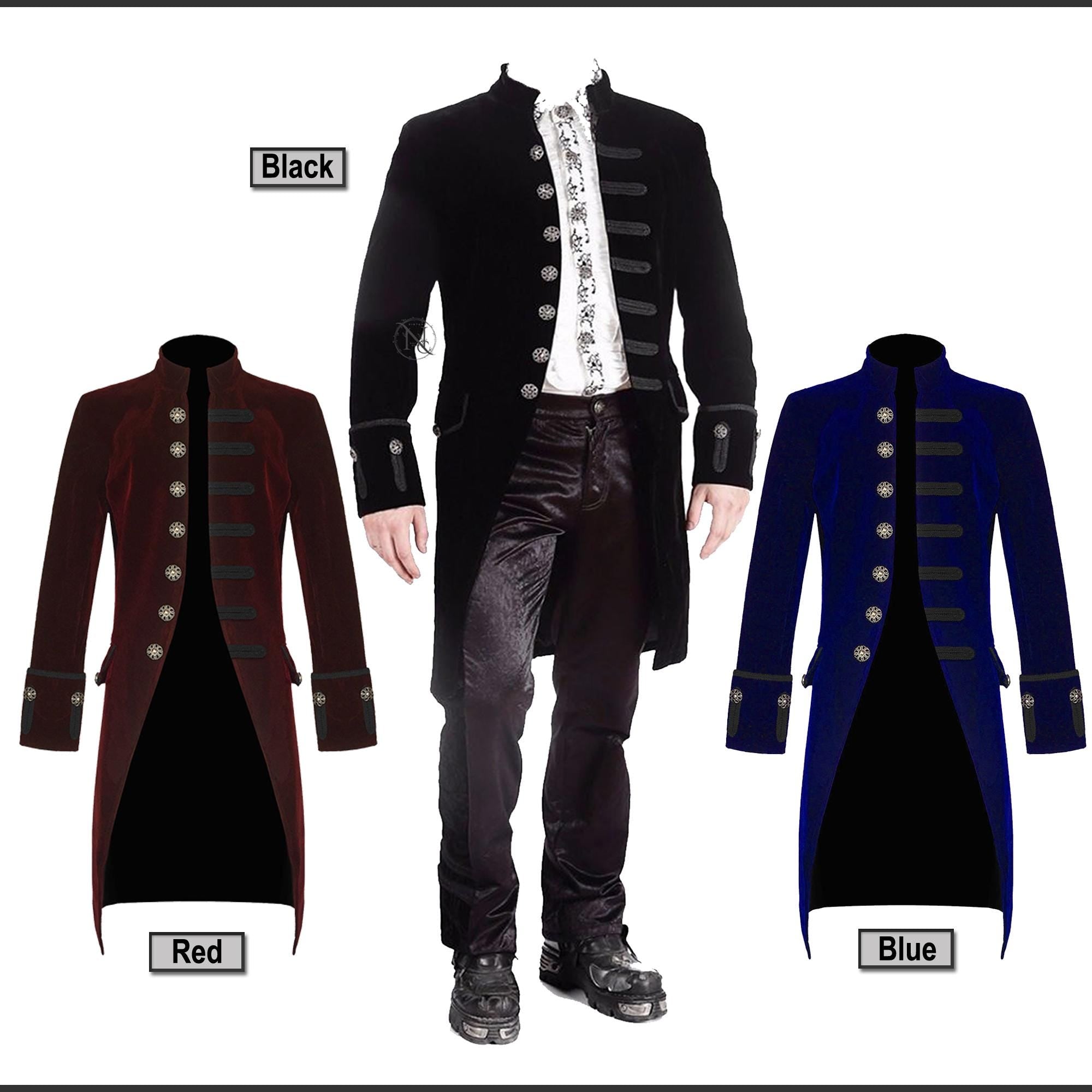 Men’s Velvet Frock Coat Gothic Victorian Jacket Steampunk Pirate Vampire Cosplay